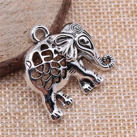 Colgante de Elefante de Aleación Retro para la Fabricación de Joyas DIY Accesorios de Diseño Floral Hueco Únicos Regalos Mujer
