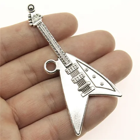 Vintage Alloy Electric Guitar Pendant Retro Musical Instrument Charm For DIY Jewelry Making Necklace Keychain Accessories