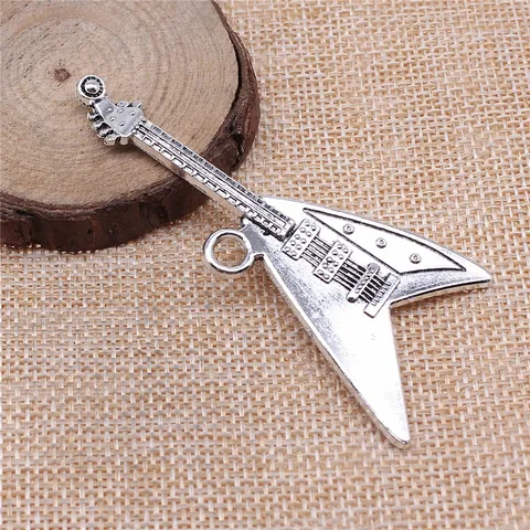 Vintage Alloy Electric Guitar Pendant Retro Musical Instrument Charm For DIY Jewelry Making Necklace Keychain Accessories