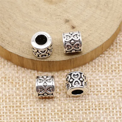 Metall Herz Gravierte Großloch Abstandsperlen 8mm DIY Schmuckherstellung Antik Silber Gold Bronze Zylinderperlen Für Armband Halskette