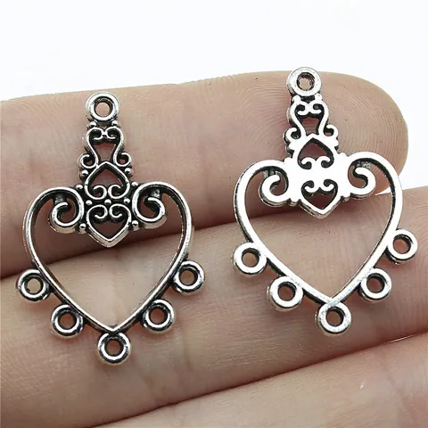 Vintage Alloy Heart Shape Earring Connector Hollow Scroll Pattern DIY Jewelry Finding Pendants For Earring Making