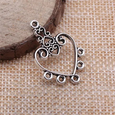 Vintage Alloy Heart Shape Earring Connector Hollow Scroll Pattern DIY Jewelry Finding Pendants For Earring Making