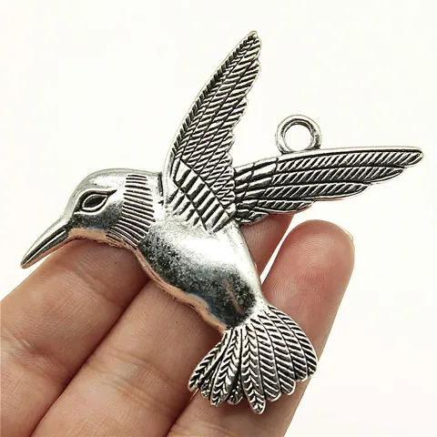 Large Vintage Alloy Hummingbird Pendant Antique Silver Bronze Bird Charms For DIY Jewelry Making Accessories Handcraft