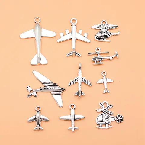 Dijes de Avión y Helicóptero de Aleación de Plata Antigua para Hacer Joyas DIY Colgante de Avión Accesorios de Artesanía Regalo