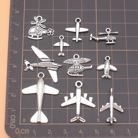 Dijes de Avión y Helicóptero de Aleación de Plata Antigua para Hacer Joyas DIY Colgante de Avión Accesorios de Artesanía Regalo