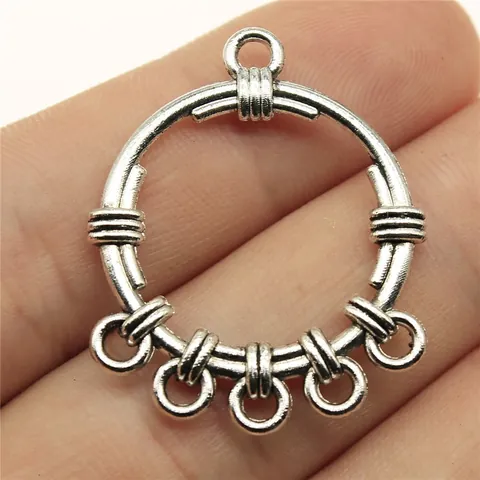 Antique Silver Alloy Round Chandelier Earring Connector Loop Floral Textured Pendant For DIY Jewelry Making Findings