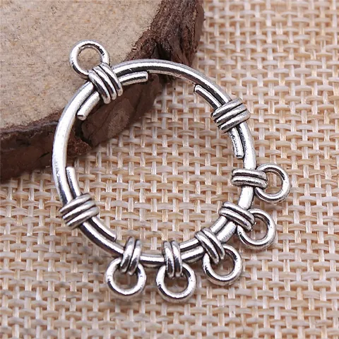 Antique Silver Alloy Round Chandelier Earring Connector Loop Floral Textured Pendant For DIY Jewelry Making Findings