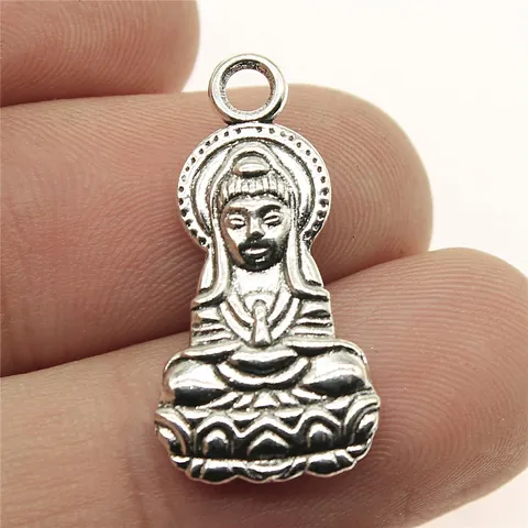 Colgante Guanyin de Aleación de Zinc Vintage Solo Sin Cadena Bronce Antiguo Plata Figura Religiosa DIY Joyería Amuleto