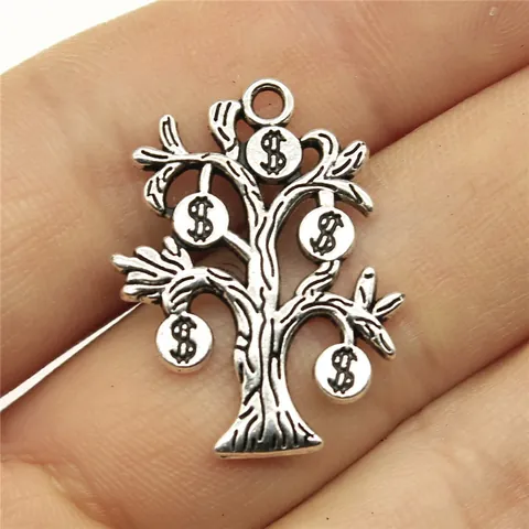 Retro Alloy Money Tree Pendants For DIY Jewelry Making Antique Gold Silver Dollar Sign Charms For Necklaces Bracelets Accessories