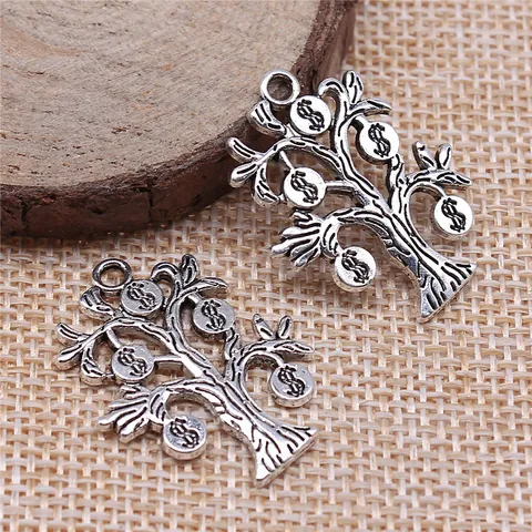 Retro Alloy Money Tree Pendants For DIY Jewelry Making Antique Gold Silver Dollar Sign Charms For Necklaces Bracelets Accessories