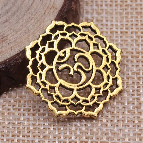 Vintage Legering OM Symbool Hanger Lotusblad Rand Hol Rond Religieuze Bedel Voor Yoga Meditatie DIY Sieraden Maken Accessoire