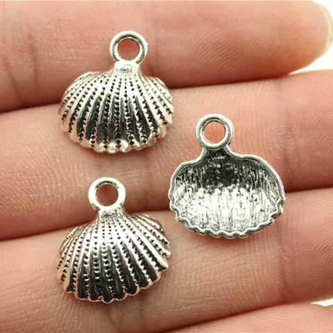 Vintage Zinc Alloy Shell Pendant For DIY Jewelry Making Antique Silver Scallop Charm Craft Accessories