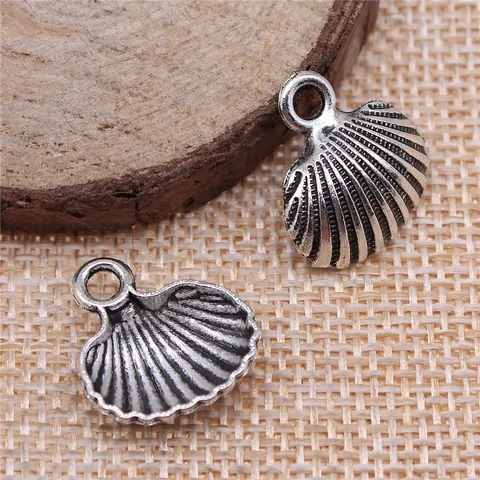 Vintage Zinc Alloy Shell Pendant For DIY Jewelry Making Antique Silver Scallop Charm Craft Accessories
