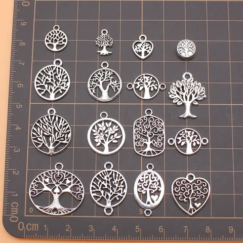 Antik-Silber Legierung Lebensbaum Anhänger Set Für Schmuckherstellung Pendants Für Halskette Armband Bastelzubehör Schmuckkomponenten