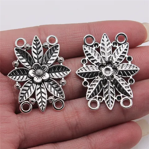 Vintage Legierung Blume Schmuckverbinder Antik Silber Bronze Vier Loch Link Für DIY Halskette Armband Körper Kette Zubehör