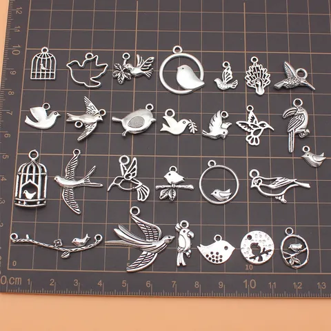 Antique Silver Bird Charms Alloy Swallow Pigeon Hummingbird Pendants For DIY Jewelry Making Vintage Birdcage Charms For Necklaces