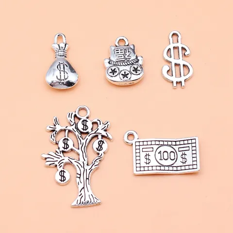 Amuletos de Aleación de Plata Antigua Gato de la Suerte Árbol del Dinero para la Fabricación de Joyería DIY Pulsera Collar