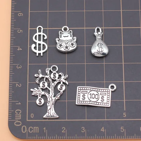 Amuletos de Aleación de Plata Antigua Gato de la Suerte Árbol del Dinero para la Fabricación de Joyería DIY Pulsera Collar