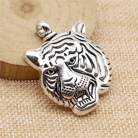 Retro Alloy Tiger Head Pendant For DIY Jewelry Making Antique Bronze Silver Metal Animal Charm For Necklace Bracelet Accessory
