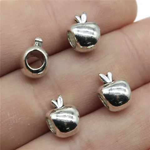 Cuentas de Agujero Grande de Aleación en Forma de Manzana de Plata Antigua Amuletos de Frutas Minimalistas para Fabricación de Joyería DIY Pulsera Collar