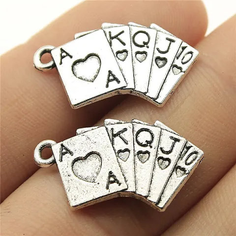 Vintage Alloy Poker Card Royal Flush Heart Pendant For DIY Jewelry Making Antique Finish Metal Charms For Necklace Bracelet
