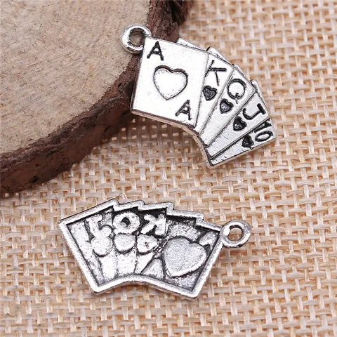 Vintage Alloy Poker Card Royal Flush Heart Pendant For DIY Jewelry Making Antique Finish Metal Charms For Necklace Bracelet