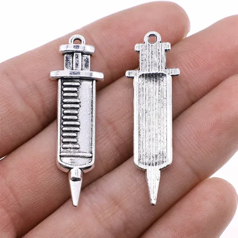 Retro Alloy Syringe Needle Shaped Charms For DIY Jewelry Making Vintage Metal Pendants For Necklaces Bracelets Crafts Jewelry
