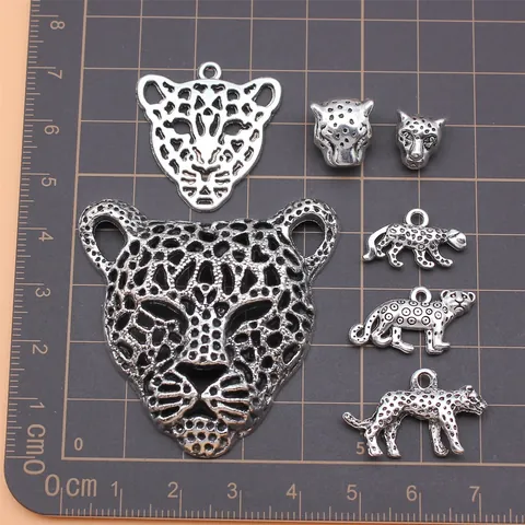 7 Stk Antiksilber Leopard Anhänger Set Legierung Tierkopf Charme Für Schmuckherstellung DIY Halskette Armband Zubehör