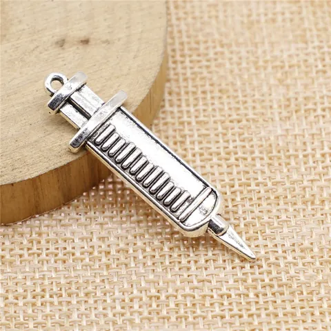Retro Alloy Syringe Needle Shaped Charms For DIY Jewelry Making Vintage Metal Pendants For Necklaces Bracelets Crafts Jewelry