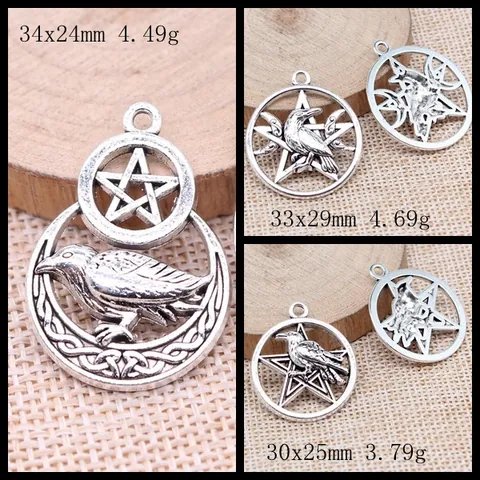 Vintage Punk Raven Pentagram Moon Pendant Alloy Gothic Hip Hop Rock Mystical Charm DIY Jewelry Making Accessory