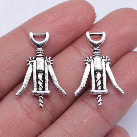 Dijes de Sacacorchos de Vino de Metal Vintage Colgantes de Plata Antigua para Hacer Joyas Artesanales DIY Collares