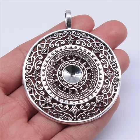 Mandala Blume Hohl Groß Anhänger Vintage Boho Stil Legierung DIY Schmuckherstellung Zubehör Charm