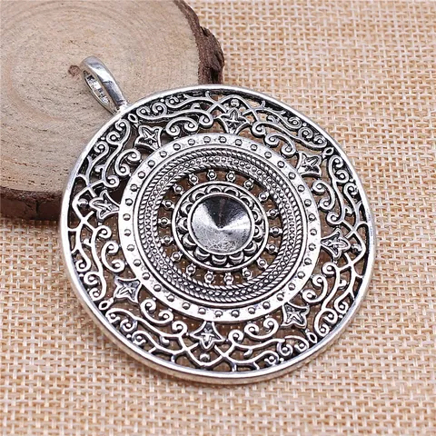 Mandala Blume Hohl Groß Anhänger Vintage Boho Stil Legierung DIY Schmuckherstellung Zubehör Charm