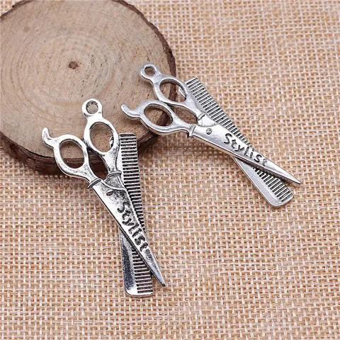 Vintage Metal Barber Scissor Comb Pendant Stylist Theme Charm DIY Jewelry Making Clothing Accessories Hairdresser Tool Pendant