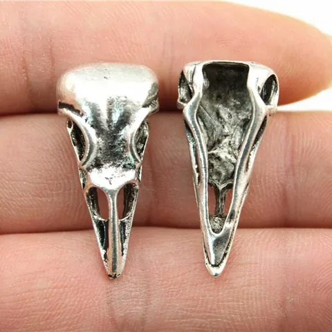 Antique Silver Bird Skull Pendant Gothic Raven Head Alloy Charms For DIY Jewelry Making Necklaces Punk Accessories Men Women