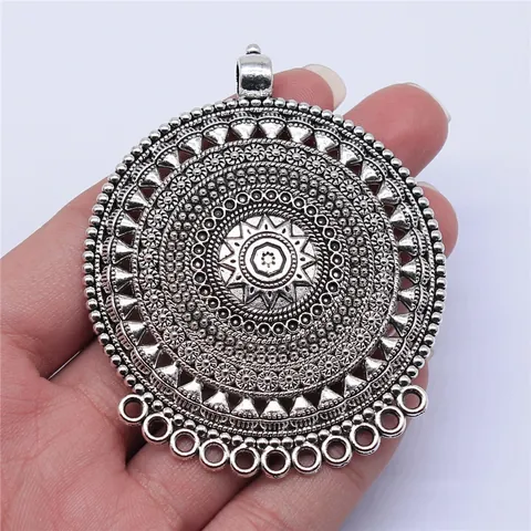 Connettore per Ciondolo Rotondo Intagliato Vintage Oro Argento Antico Lega Mandala Sole Componenti per Gioielli Fai da Te Collane