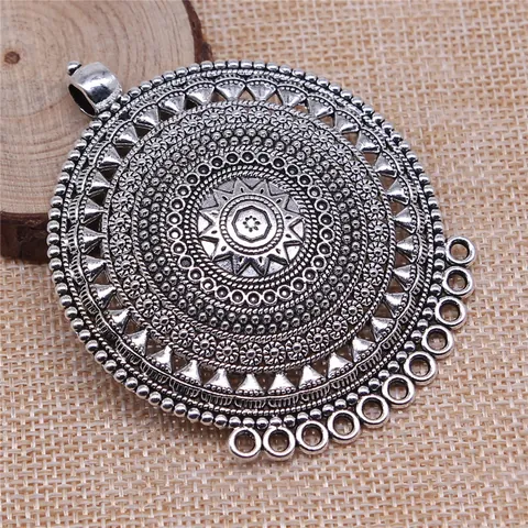 Connettore per Ciondolo Rotondo Intagliato Vintage Oro Argento Antico Lega Mandala Sole Componenti per Gioielli Fai da Te Collane