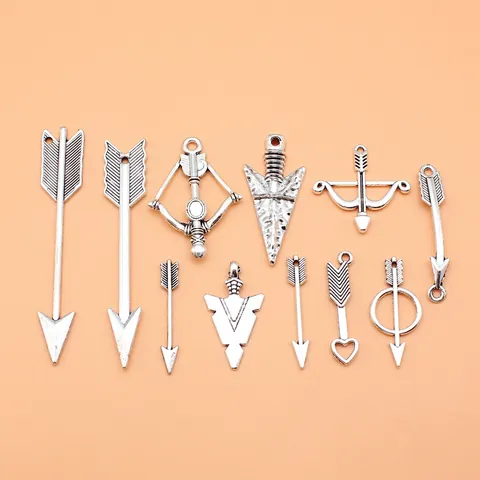 Antique Silver Alloy Arrow And Bow Charms Pendants For Jewelry Making DIY Crafting Supplies Women Men Fashion Accessory