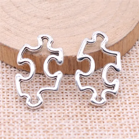 Antique Silver Puzzle Piece Charms For Jewelry Making DIY Craft Metal Pendants For Necklace Bracelet Findings Accessories
