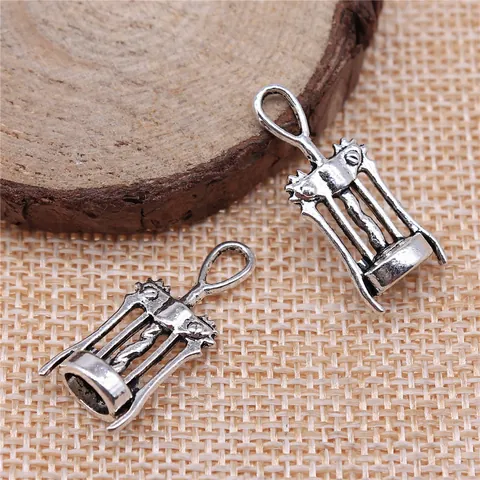 Vintage Antique Silver Wine Bottle Opener Charms For Jewelry Making DIY Zinc Alloy Corkscrew Pendants For Necklace Bracelet Findings