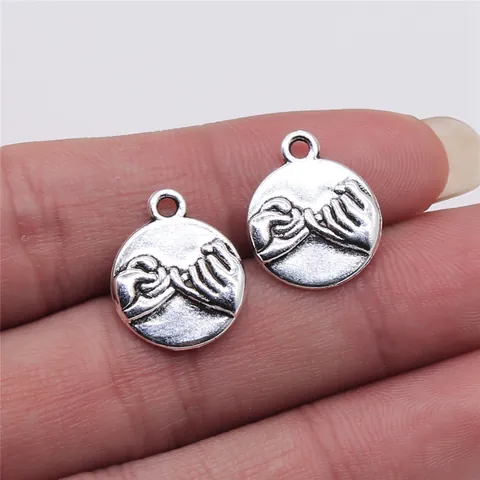 Vintage Metal Alloy Pinky Promise Charm Pendant Round Hand Gesture Relief Dangle For DIY Jewelry Making Bracelet Accessories