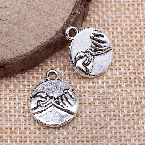 Vintage Metal Alloy Pinky Promise Charm Pendant Round Hand Gesture Relief Dangle For DIY Jewelry Making Bracelet Accessories