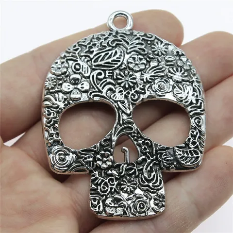 Colgante de Calavera Vintage Grande Floral Hueco de Aleación para Creación Joyería DIY Accesorio Día de los Muertos