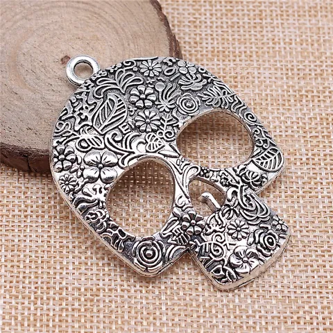 Colgante de Calavera Vintage Grande Floral Hueco de Aleación para Creación Joyería DIY Accesorio Día de los Muertos