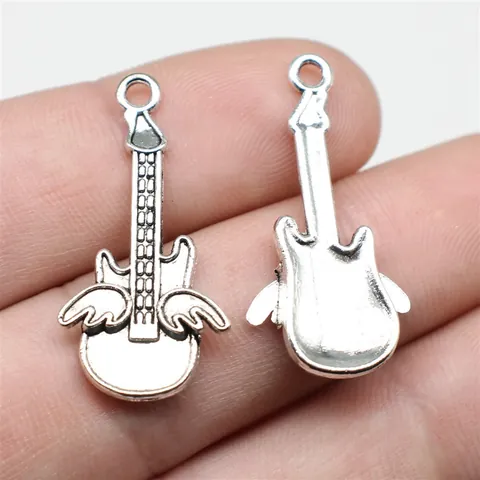 Vintage Zinc Alloy Winged Guitar Charms Musical Instrument Pendant DIY Jewelry Making Accessory Antique Gold Silver Bronze Findings