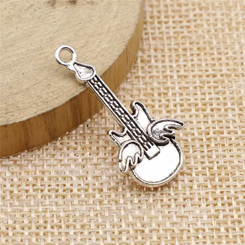 Vintage Zinc Alloy Winged Guitar Charms Musical Instrument Pendant DIY Jewelry Making Accessory Antique Gold Silver Bronze Findings