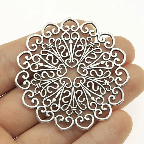 Mandala Flower Pattern Round Hollow Pendant Alloy Retro Geometric Charm For DIY Necklace Jewelry Making Accessories Findings