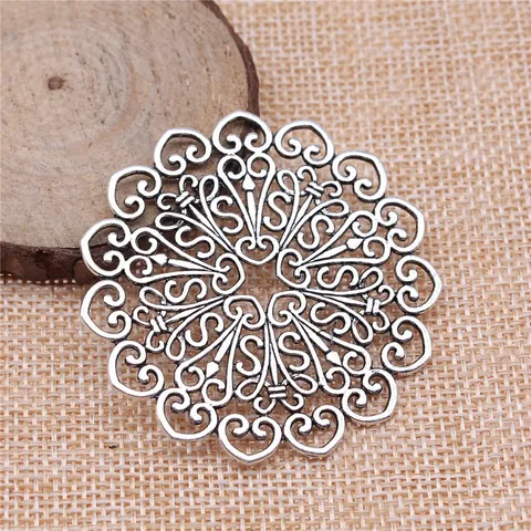 Mandala Flower Pattern Round Hollow Pendant Alloy Retro Geometric Charm For DIY Necklace Jewelry Making Accessories Findings