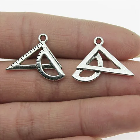 Vintage Antique Silver Alloy Ruler Protractor Charms For DIY Necklace Bracelet Jewelry Making Accessories Retro Tool Pendants