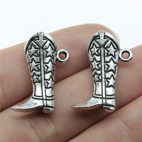 3D Retro Metal Cowboy Boot Charm Star Engraved Boot Pendant For Jewelry Making DIY Keychain Necklace Bracelet Accessories